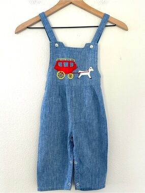 Vintage Wonderalls Baby Overalls Sz XL (18-24 mo) Embroidered Patched Horse Blue